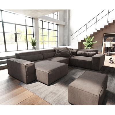 DELIFE Wohnlandschaft Sirpio 300x200 cm Mikrofaser Khakibraun Recamiere variabel mit Hocker, Wohnlandschaften Image