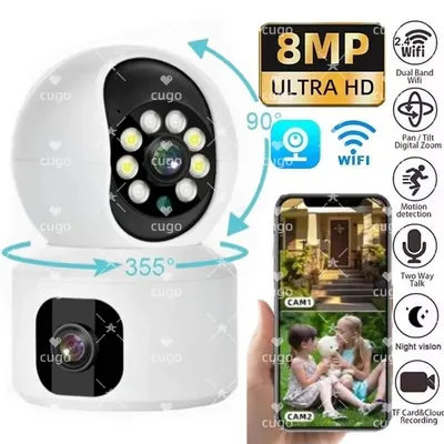 8MP WiFi IP Camera Dual Screen Smart Home Secuiry Cameras Baby Monitor Two-way Audio Color Night Vision PTZ Surveillance Camera