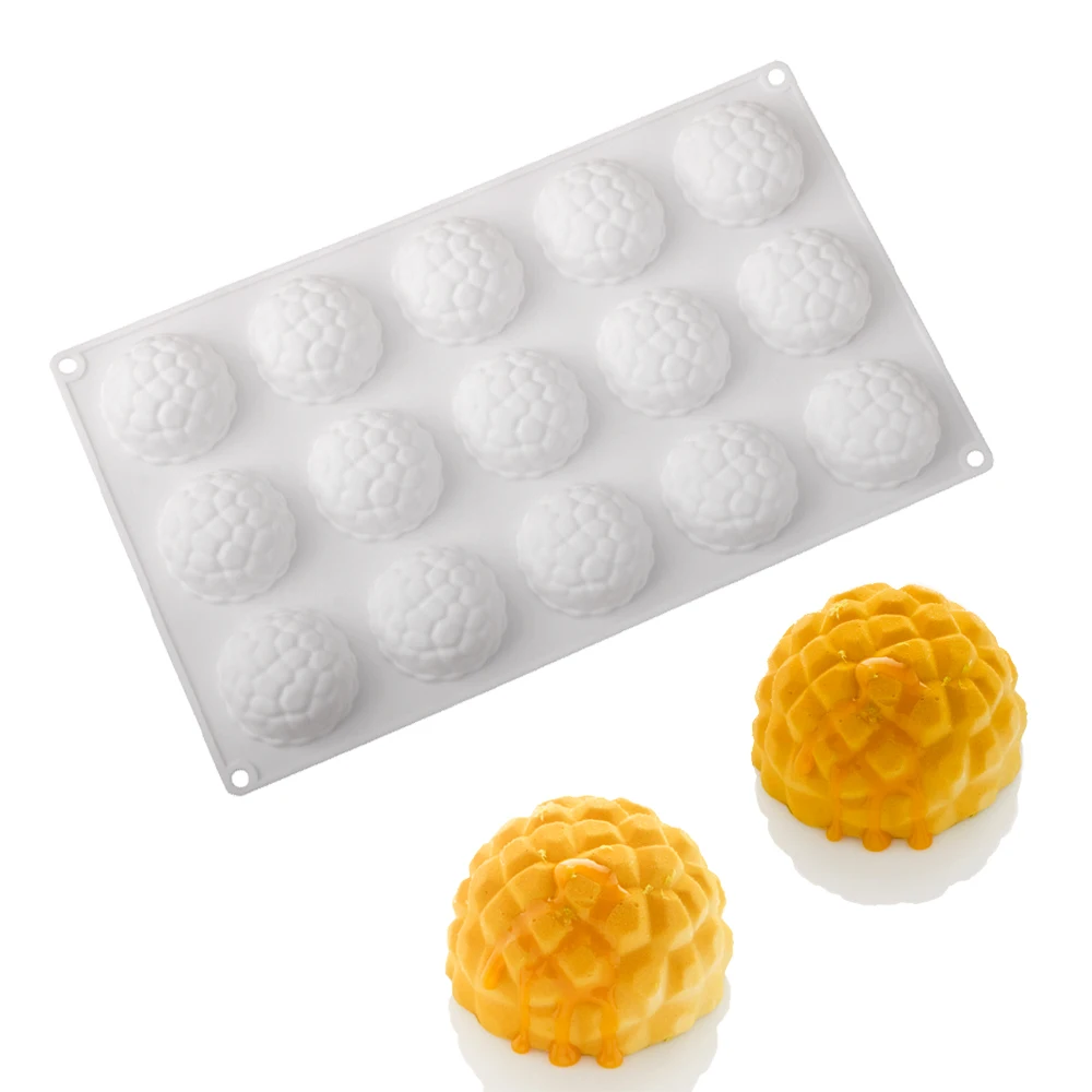 15-Zellen-Kuchenform aus lebensmittelechtem Silikon mit rissiger Textur, halbkugelförmiges Design, Schokoladenform, Küchen-Backgeschirr ﻿ Backwerkzeuge für Desserts Image