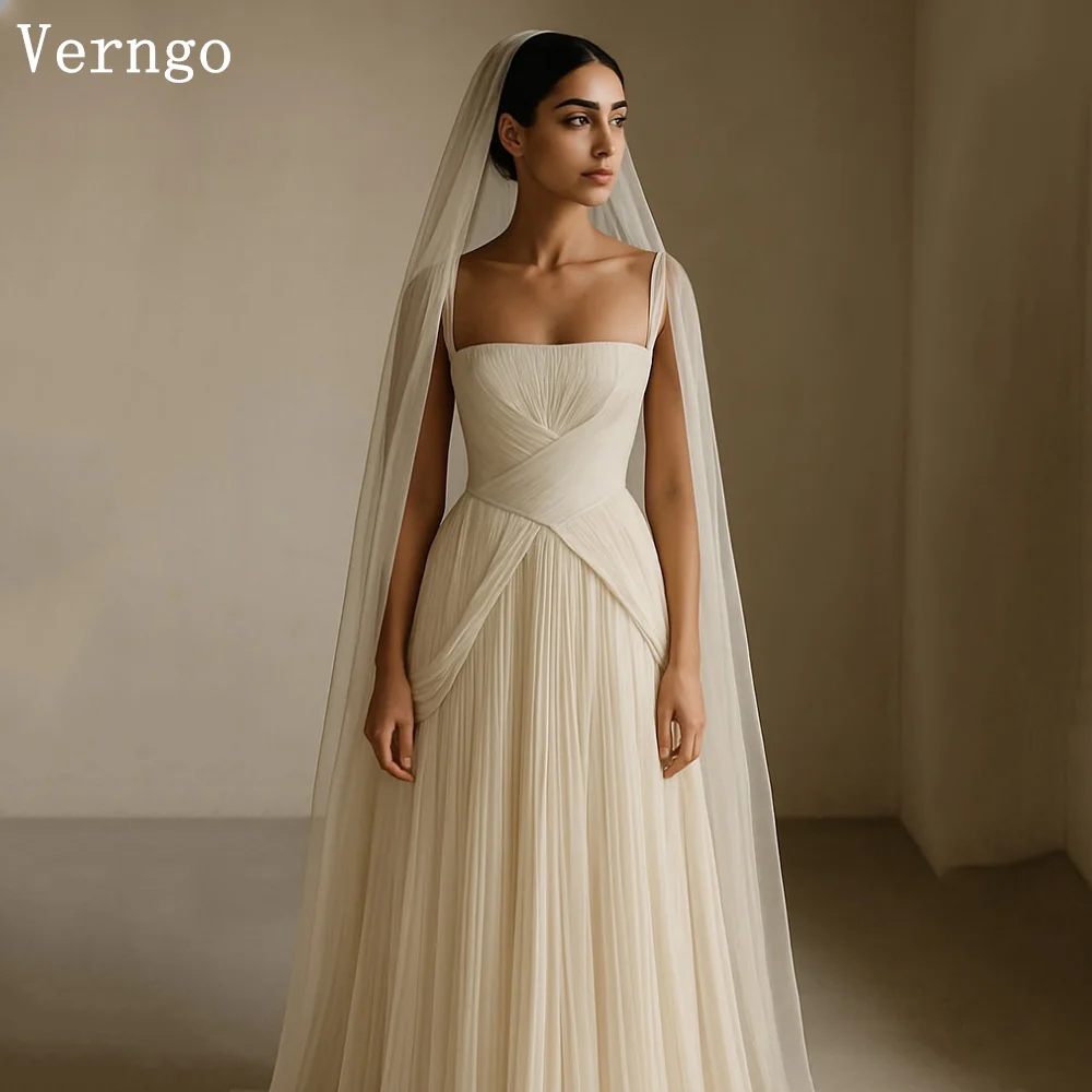 Verngo Semplice abito da sposa linea A Piega Abiti da sposa di classe Donna Elegante cerniera Abiti da sposa da spiaggia personalizzati