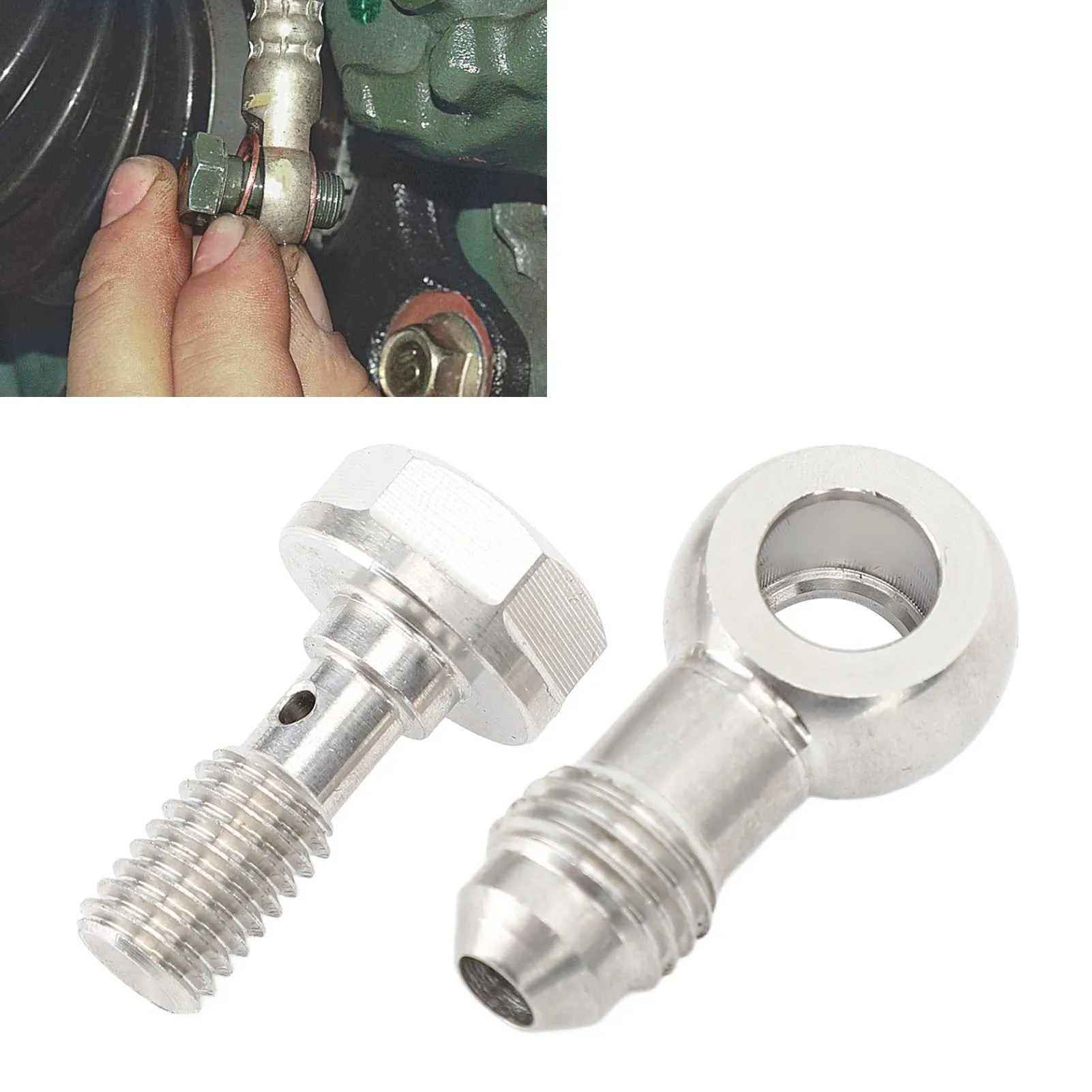 Banjo-Banjo-Kit M8 x 1,25 mm auf AN4, Banjo-Kit, hohe Tragfähigkeit, Edelstahl-Banjo-Anschluss mit Unterlegscheibe Image