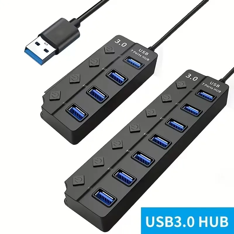 4/7-Port USB 3.0 Hub mit LED-Anzeige, unabhängige Schaltersteuerung für Laptop-Flash-Laufwerk, Festplatte, Drucker, Kameratasche Image