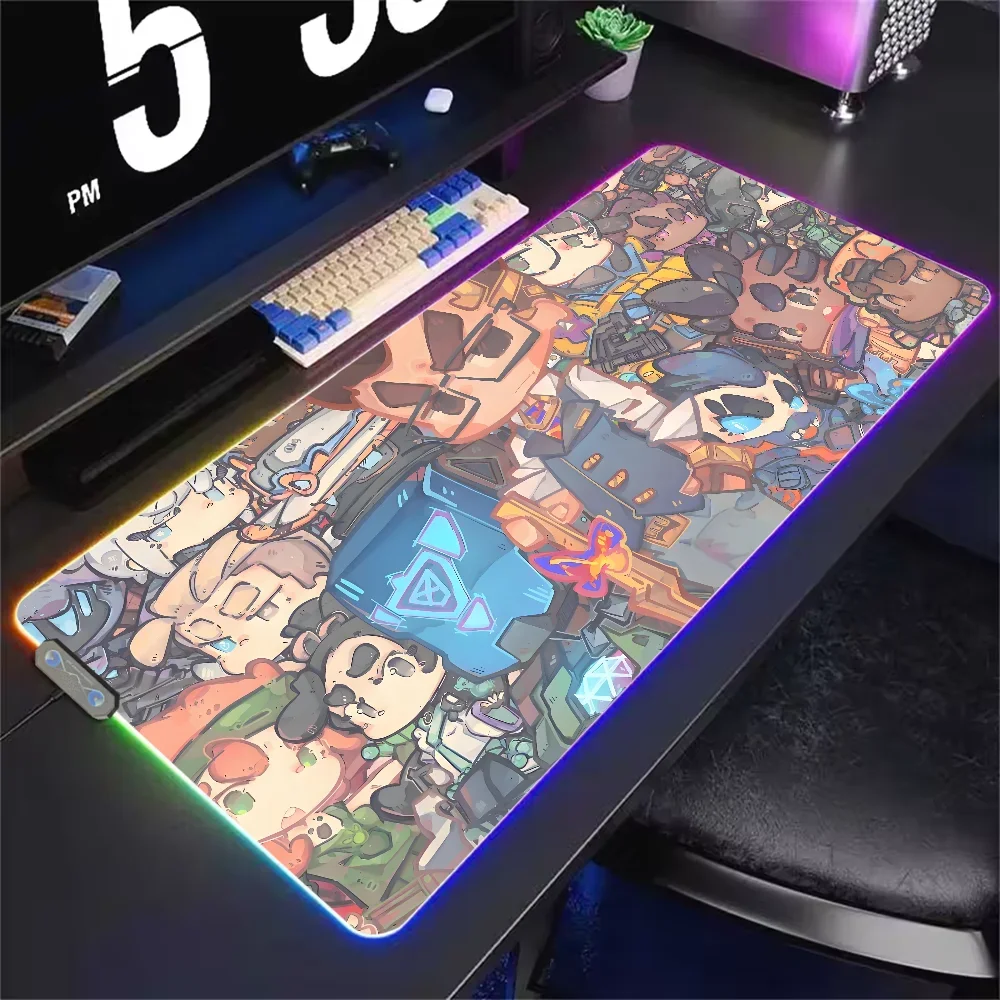 V-VALORANT Niedliches Spiel-Mauspad, RGB-LED-Licht, rutschfeste Gummiunterseite, wasserdicht, für Büro, PC, Schreibtischunterlage, USB, großes Spiel, Zuhause, bester Preis Image