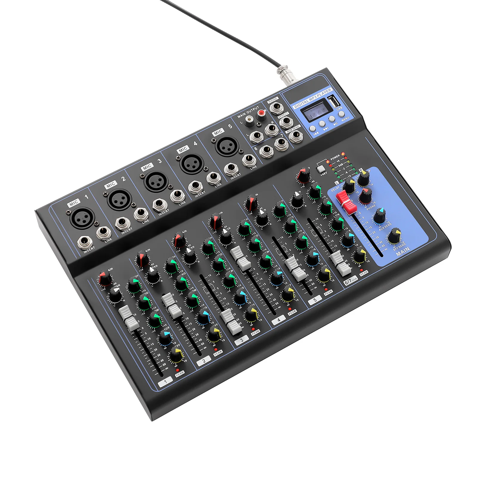 Professioneller 7-Kanal-Audiomischer mit EQ, 48-V-Phantomspeisung und Effekten für Karaoke-Live-Performance-Aufnahmestudio Image