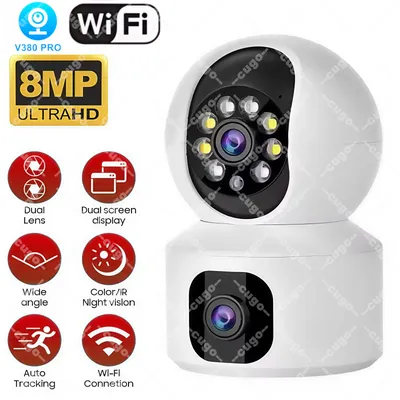 8MP Home Wifi Panorama IP Camera Dual-Lens Smart Camera Auto Tracking Camera Color Night Vision 2-Way Audio Baby/Pet CCTV Camera