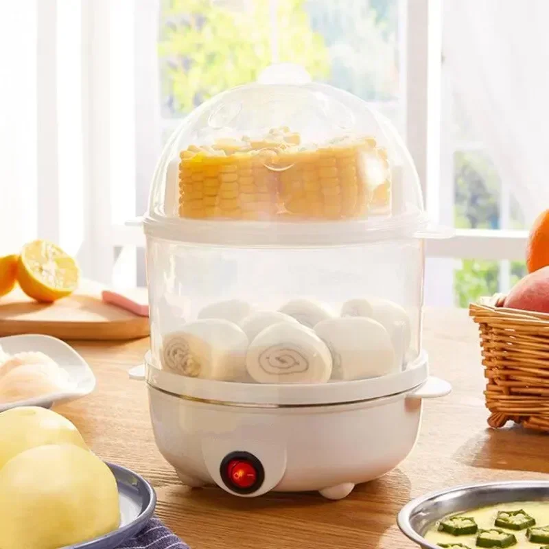 Cuociuova elettrico multifunzionale a vapore - Doppio strato per bollire, cacca, uova e verdure a vapore, apparecchio compatto per la colazione