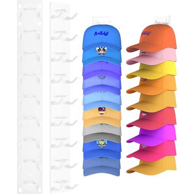 2 Pack Hat Organizer for Baseball Caps, Strong Adhesive Hat Rack for Wall, Multilayer Hat Storage Display Holder, Wall Mounted Hat Hooks Hold up to 18 Hats for Closet Door and Bedroom