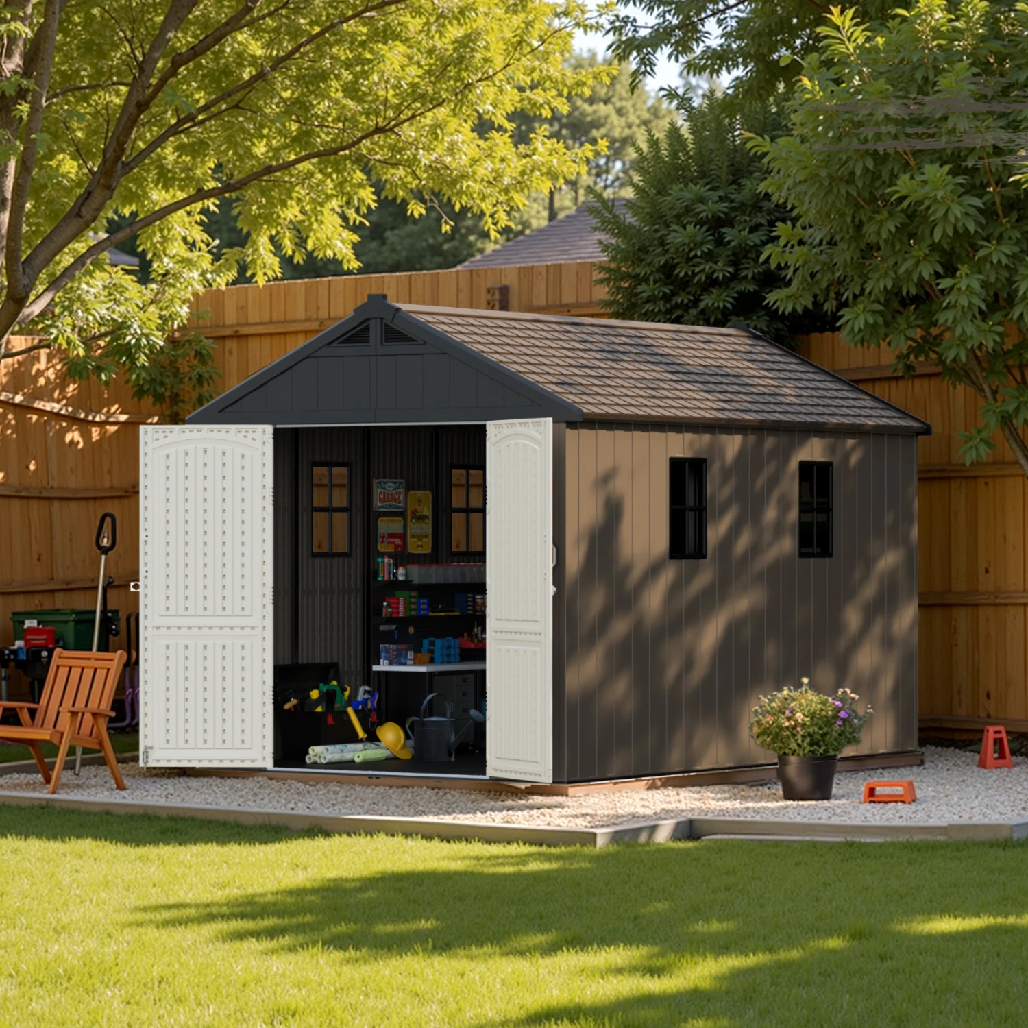 Victone 8 X 6 FT & 8 X 8 FT & 8 X 10 FT & 8 X 12 FT Resin Outdoor Storage Shed With Floor And Light, Grey (Kick-it shed)