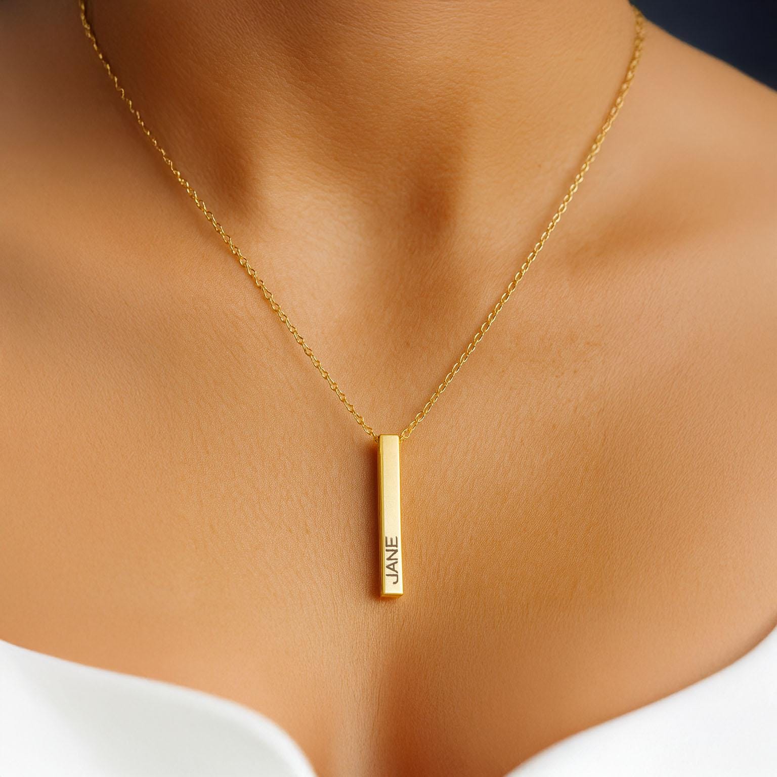 Collana con nome a barra, ciondolo con nome inciso, collana con nome a barra, regalo per la mamma, collana con iniziale a barra, collana con data pers