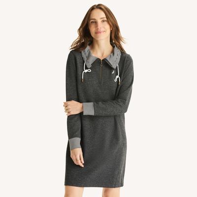Nautica Women's Quarter-Zip Sweatshirt Dress 018 (True Black), S