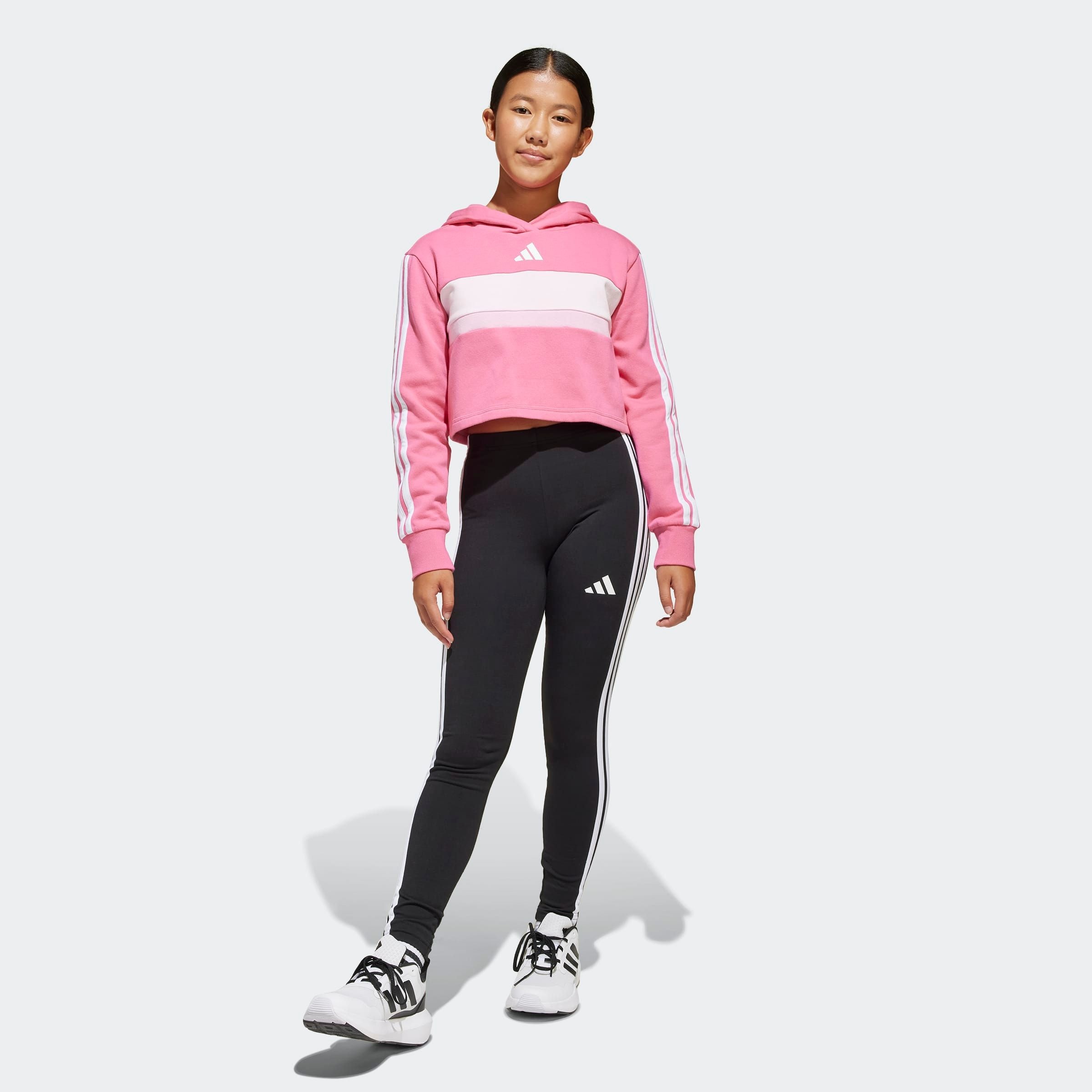 Trainingsanzug ADIDAS SPORTSWEAR "JG 3S TIB FL ST", Kinder, Gr. 140, weiß (pink fusion, weiß, clear pink), Obermaterial: 70% Baumwolle, 30% Polyester. Obermaterial Hose: 93% Baumwolle, 7% Elasthan, Sportanzüge Image