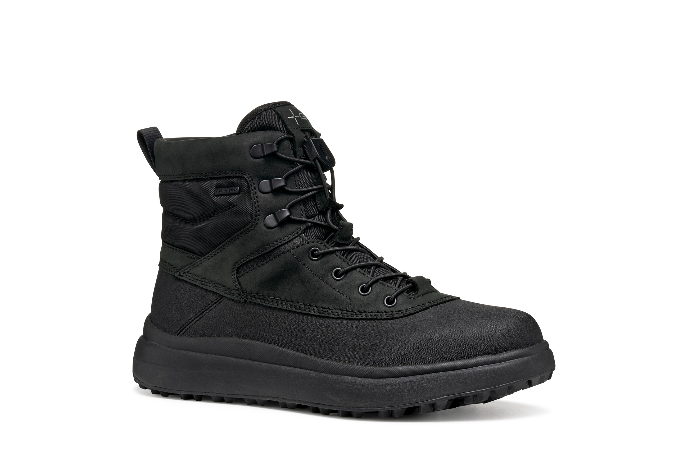 Winterboots GEOX "U GRANITO + GRIP B A", Herren, Gr. 40, schwarz, Leder, Lederimitat, unifarben, Schuhe Winterboots, Snowboots, Schnürschuh mit Warmfutter, Größenschablone zum Download