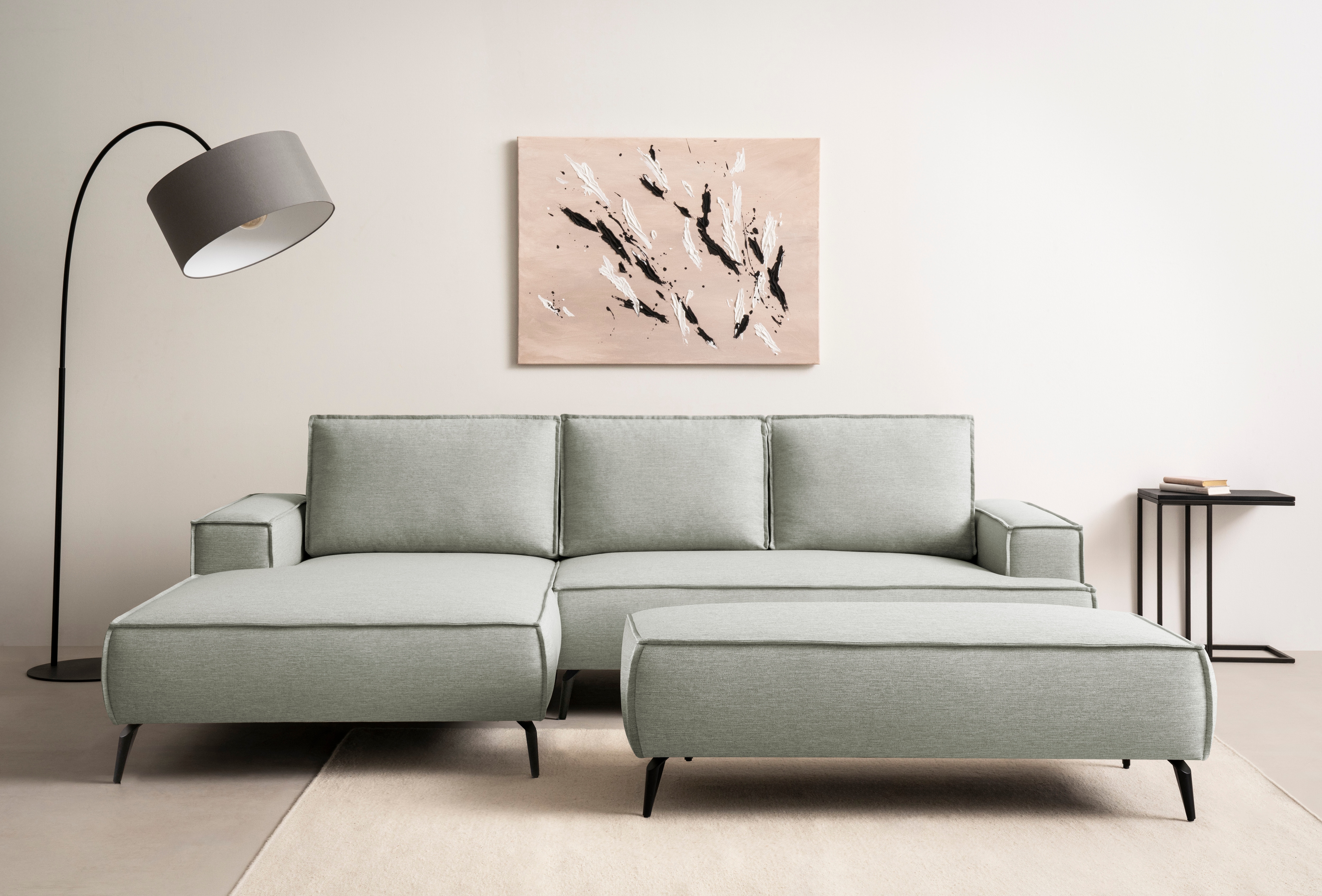 Sitzgruppe HOME AFFAIRE "TVINNU, Polsterecke L-Form, Schlaffunktion, mit Hocker", hellgrün,, B:275cm H:83cm T:173cm, Sitzmöbel-Sets, Set, stellbar zum Schlafsofa (Krokodilverbinder)