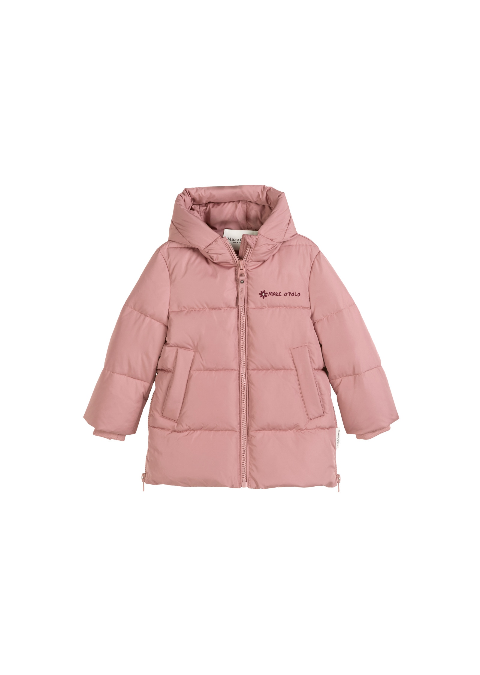 Outdoorjacke MARC O'POLO "mit extra Länge", Mädchen, Gr. 92/98, rosa (pale rose), Obermaterial: 100% Polyester; Füllung: 100% Nicht verfügbar; Futter: 100% Nicht verfügbar, unifarben, regular fit, Rippbündchen, Jacken