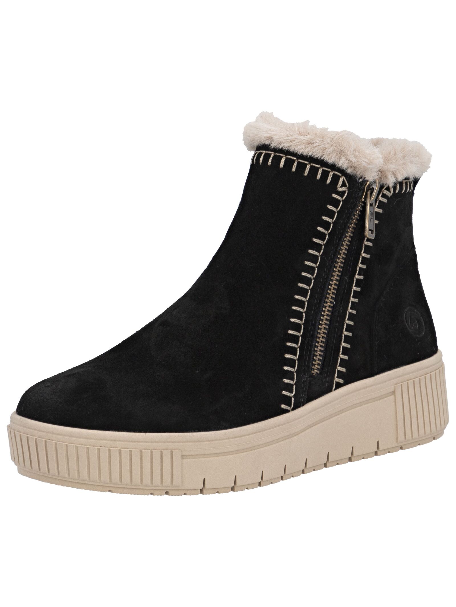 Plateaustiefelette REMONTE "Remonte Stiefelette Leder", Damen, Gr. 41, schwarz, beige, Leder, Schuhe