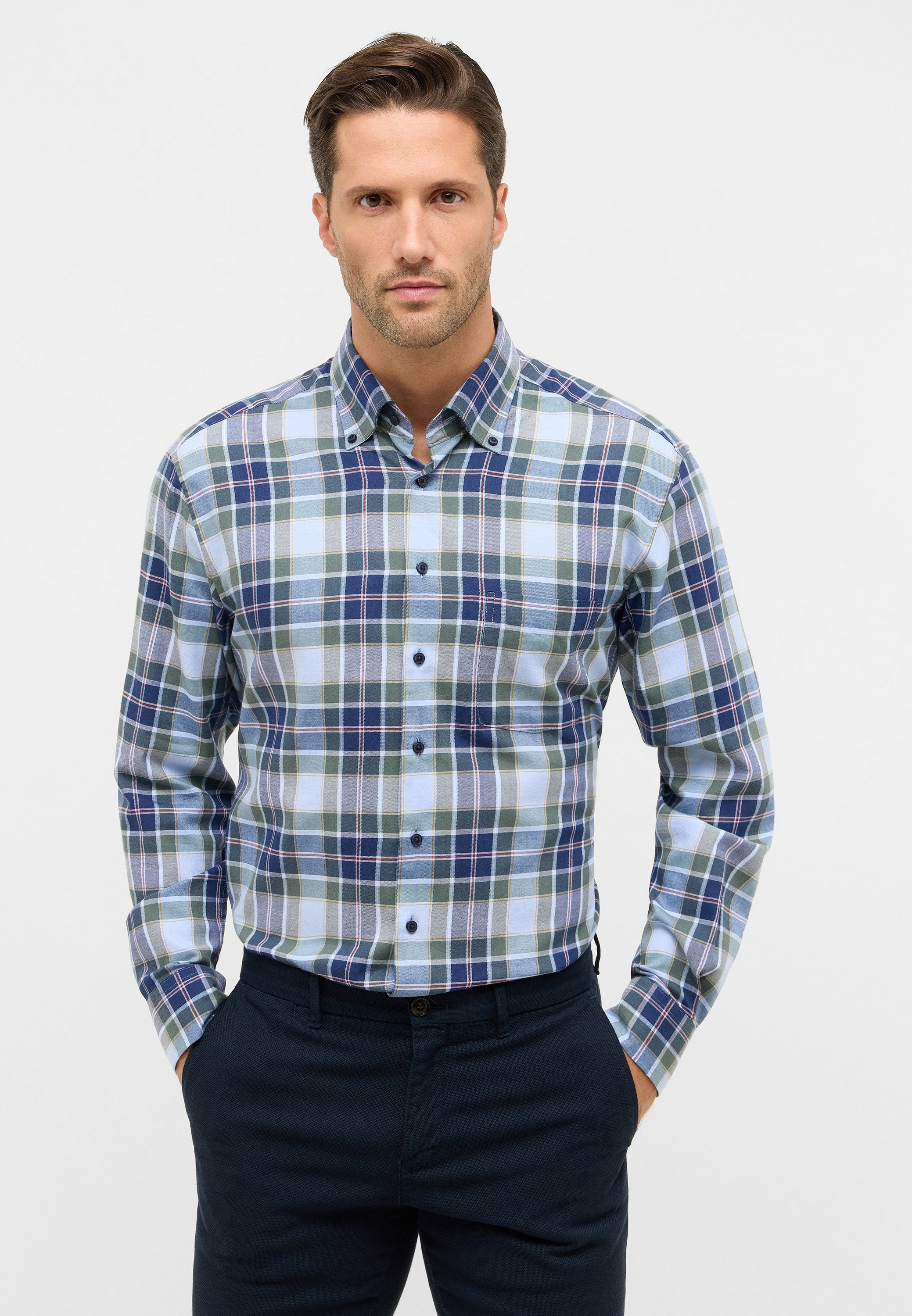 Langarmhemd ETERNA "MODERN FIT", Herren, Gr. XXL, US-Größen, blau, Twill, 70% Baumwolle, 30% Lyocell, tailliert, Manschette, Hemden, EASY IRON (bügelleicht) Image
