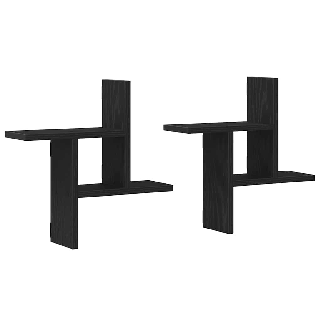 vidaXL Wandregale 2 Stk. Schwarz Eichen-Optik 38x12x38cm Holzwerkstoff Image