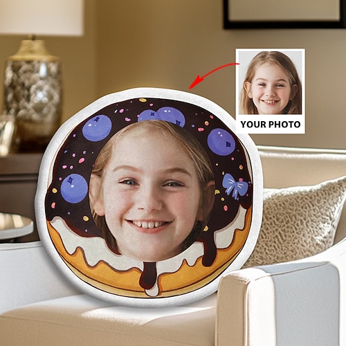personalisiertes individuelles Gesicht Donut Kissen Eispuppe kreatives Foto Kuchen Kissen lustige Geburtstagsgeschenke einzigartiges Fotokissen individuelle Weihnachtsgeschenke Image