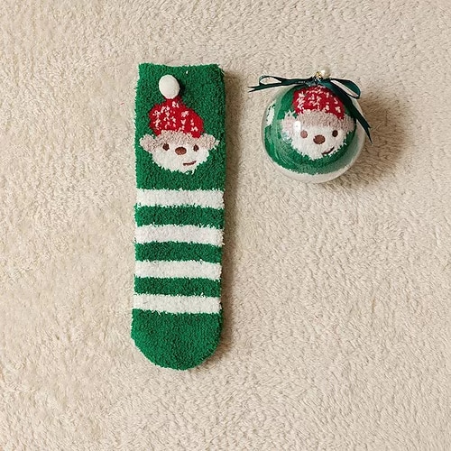Weihnachtssocken für Damen Kinder, dicke, wadenlange Plüsch-Schlafsocken aus Korallenvlies, süße Weihnachtsgeschenksocken mit Cartoon-Motiv, dekorative Weihnachtsstrümpfe zum Aufhängen Image