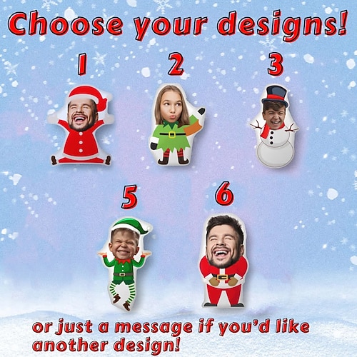 personalisierte, individuelle Weihnachtsgesichtskissen mit Weihnachtsmann-, Elfen- und Schneemann-Designs, lustige Weihnachtsdekoration, einzigartige Geschenkidee für Familien, Kinder, Freunde, Image