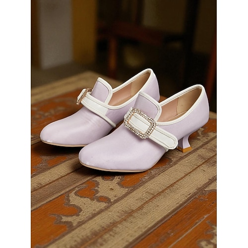 Damen-Schnallenschuhe im viktorianischen Vintage-Stil der 1920er Jahre – Satin-Absatzschuhe im Edwardian-Stil mit Kitten Heel für Lolita-, Rokoko- und Gatsby-Party- oder Cosplay-Outfits