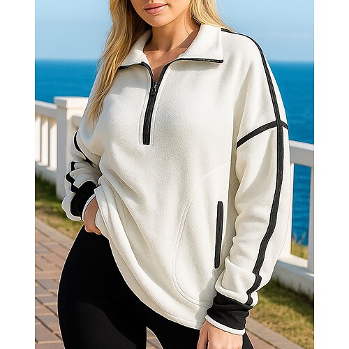 Damen Pullover Lässige Oberteile Baggy Viertel Postleitzahl Langarm Oberteil Athleisure Herbst Einfarbig Outdoor Reise Urlaub Sportbekleidung Sportkleidung Schwarz Weiß Blau Image