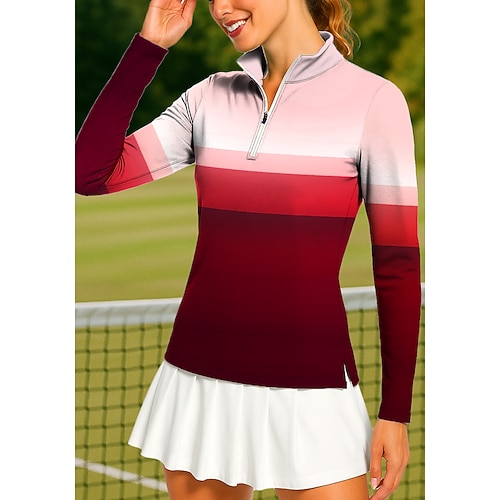 Damen Geometrisch Oberteile Golf-Poloshirt Tennis Shirt Tennis-T-Shirt Langarm Druck Viertel Postleitzahl Pullover UV Schutz Elastisch Atmungsaktiv Volleyball Tennis Golfspiel Stehkragen Image