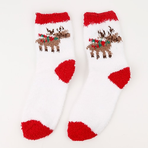 Weihnachtssocken für Damen, dicke Bodensocken aus Korallenfleece, fusselfreie Plüschsocken mit Rentier Weihnachtsmann-Design, kuschelig warme Weihnachtssocken Image