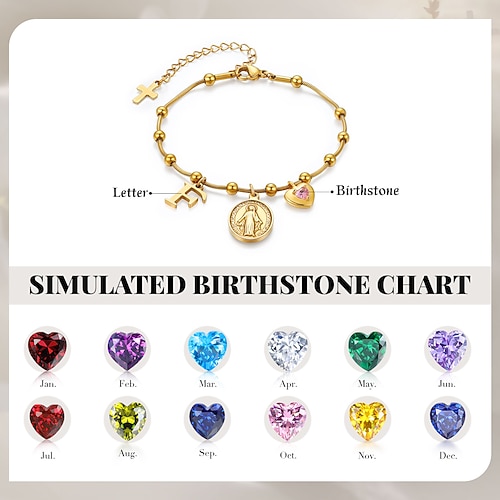 personalisiertes Geburtsstein-Anhängerarmband mit Jungfrau Maria – individueller Buchstaben-Charm-Schmuck, modisches Erntedankfest Weihnachtsgeschenk für Familie und Freunde Image