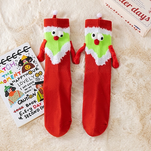 magnetische Paarsocken mit süßem Händchen-Design, lustige passende Socken für Verliebte, wadenlange Weihnachtssocken mit Magnet, Tiktok-Trendgeschenk für Paare Image