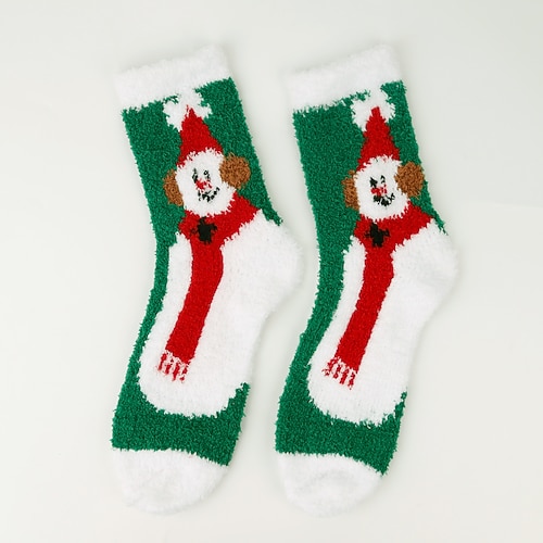 Winter-Weihnachtssocken für Damen, süßer Cartoon-Korallenvlies-Boden Schlafsocken, dicke warme Weihnachtssocken, Weihnachtsplüschsocken im europäischen Stil bis zur Mitte der Wade Image