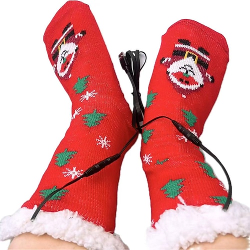 USB-beheizte Socken, grenzüberschreitende dicke warme Bodensocken, rutschfeste Heimkleidung für den Innenbereich, elektrisch wärmende Socken bis zur Wadenmitte für Weihnachten Image