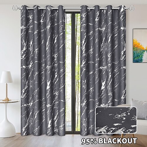 Grenzüberschreitende Verdunkelungsvorhänge mit luxuriösem Marmordruck und Gold- und Silberfolie, hochpräzise Sonnenschutzvorhänge für das Wohnzimmer, fertige Paneele Image