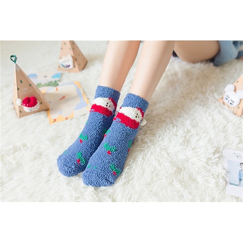 Weihnachts-Hausschuhsocken für Damen, Cartoon-Plüschsocken aus Korallenfleece, flauschige Bodensocken bis zur Wade, grenzüberschreitende Weihnachtsfeiertagsausgabe Image