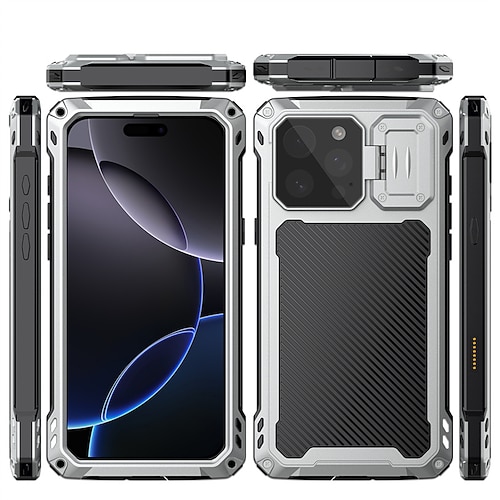 Handy Hülle Handyhüllen Für iPhone 16 15 14 Pro Max Plus 16e Magnetische Adsorption Mit Ständer Unterstützt kabelloses Laden Stoßfest Retro Aluminiumlegierung Gehärtetes Glas Silikon Image