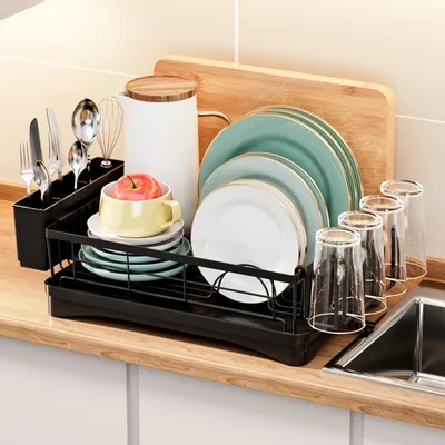 Dish Drying Rack for Kitchen- Dish Rack, Multifunctional Dish Rack for Kitchen Counter, Anti-Rust Drying Rack with Cutler