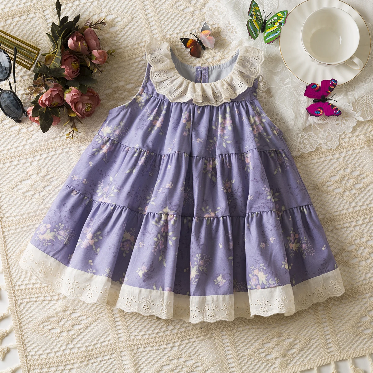 Baby Mädchen Koreanischen Stil Kleid Spitze Puppe Kragen Lila Schöne Kleid Sommer Elegante Mädchen Party Kleid Image