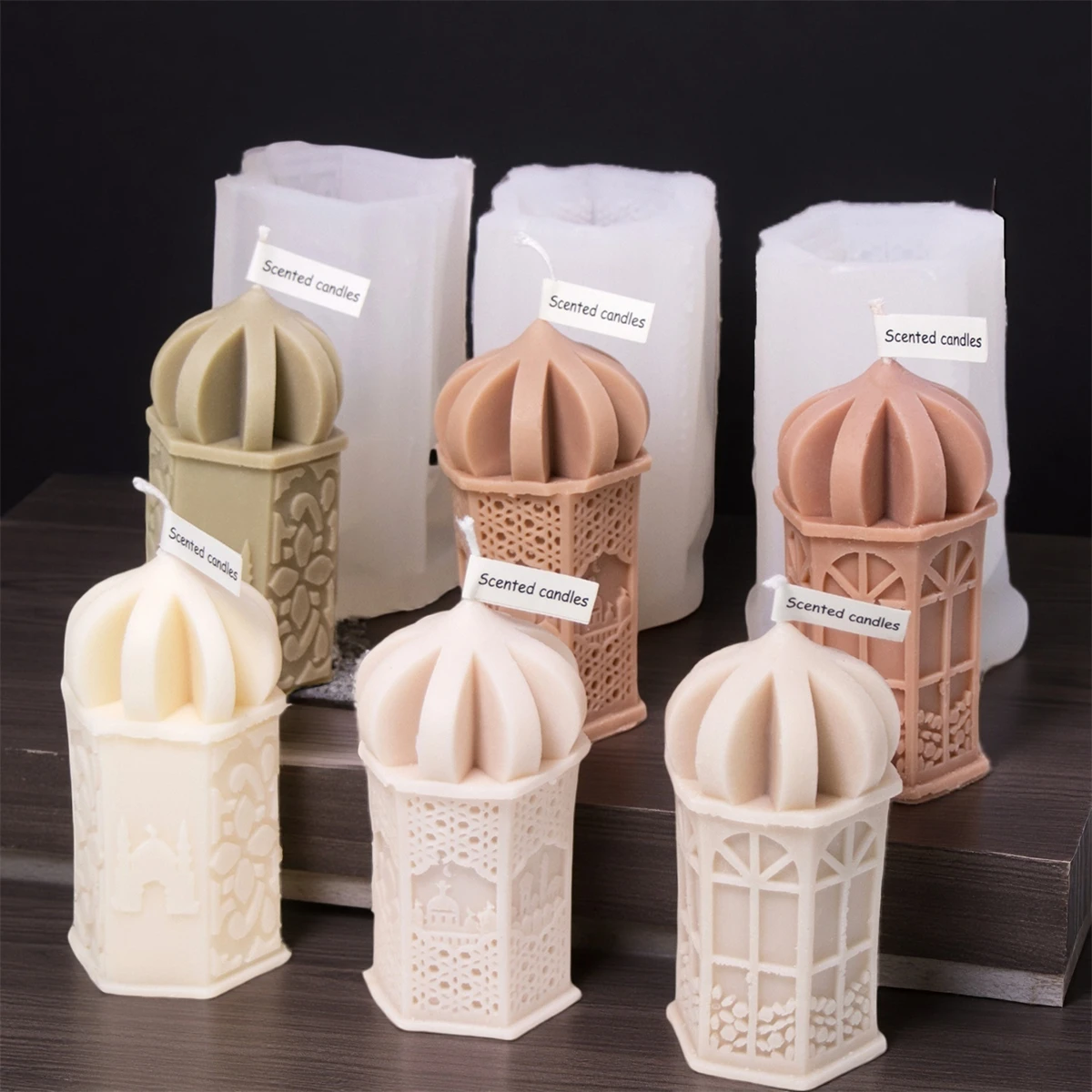 Geometrische Schloss Kerze Silikon Form 3D Arabische Architektur Stil Duftenden Gips Harz Casting Form DIY Eid Al Fitr Wohnkultur Image