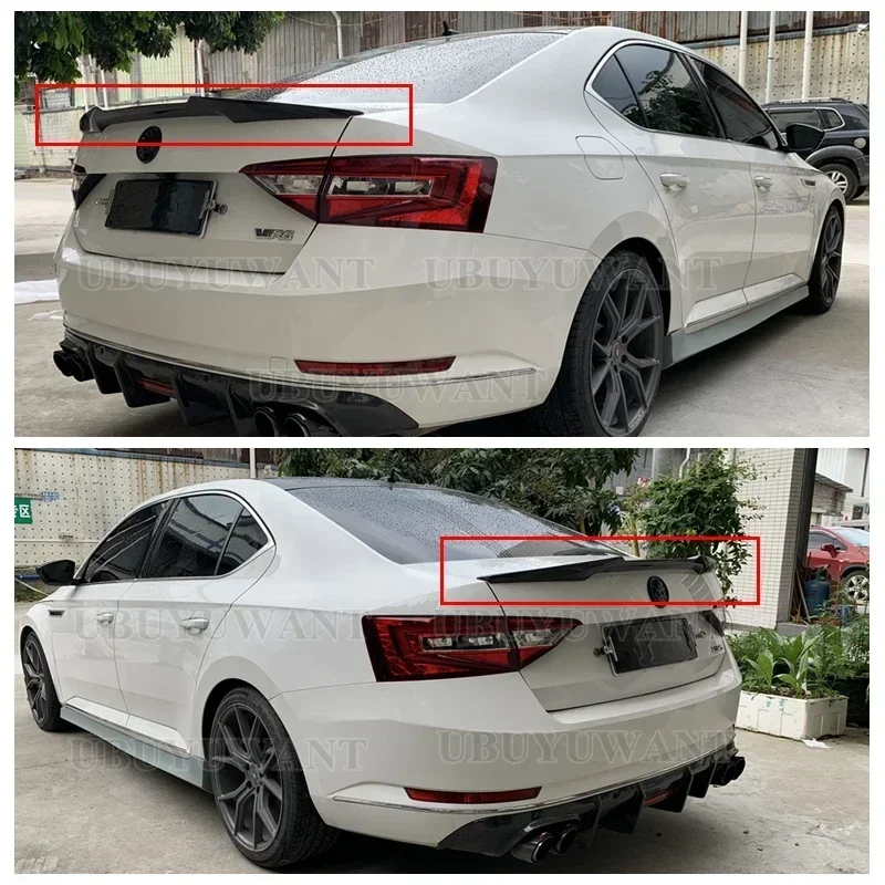 Für Skoda Superb 2015 2016 2017 2018 2019 CARBON FIBER Schwanz Trunk Boot Lip Flügel Heckspoiler Dekoration Auto Zubehör Image