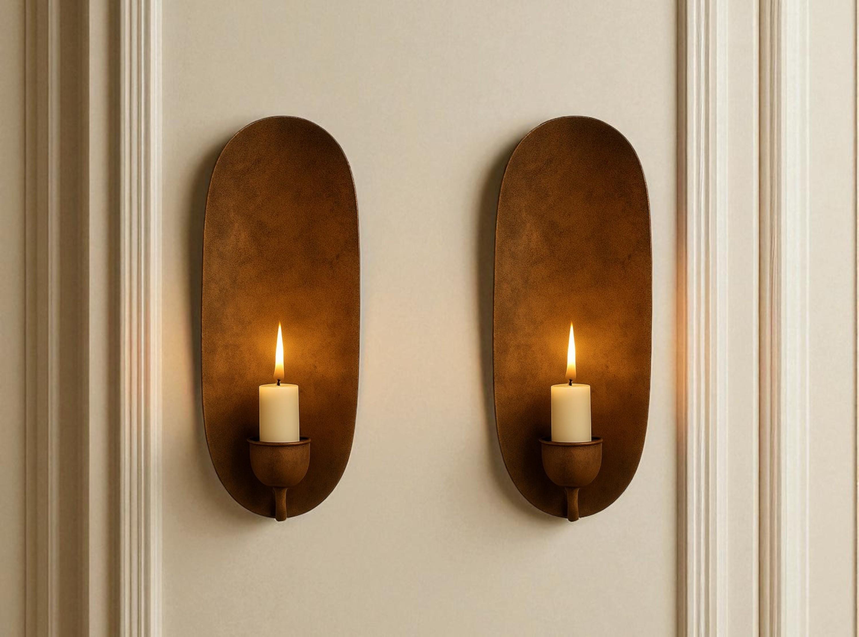 Set di 2 applique da parete in ottone - Portacandele in rame ossidato, coppia di applique marocchine fatte a mano, decorazioni da parete rustiche in s