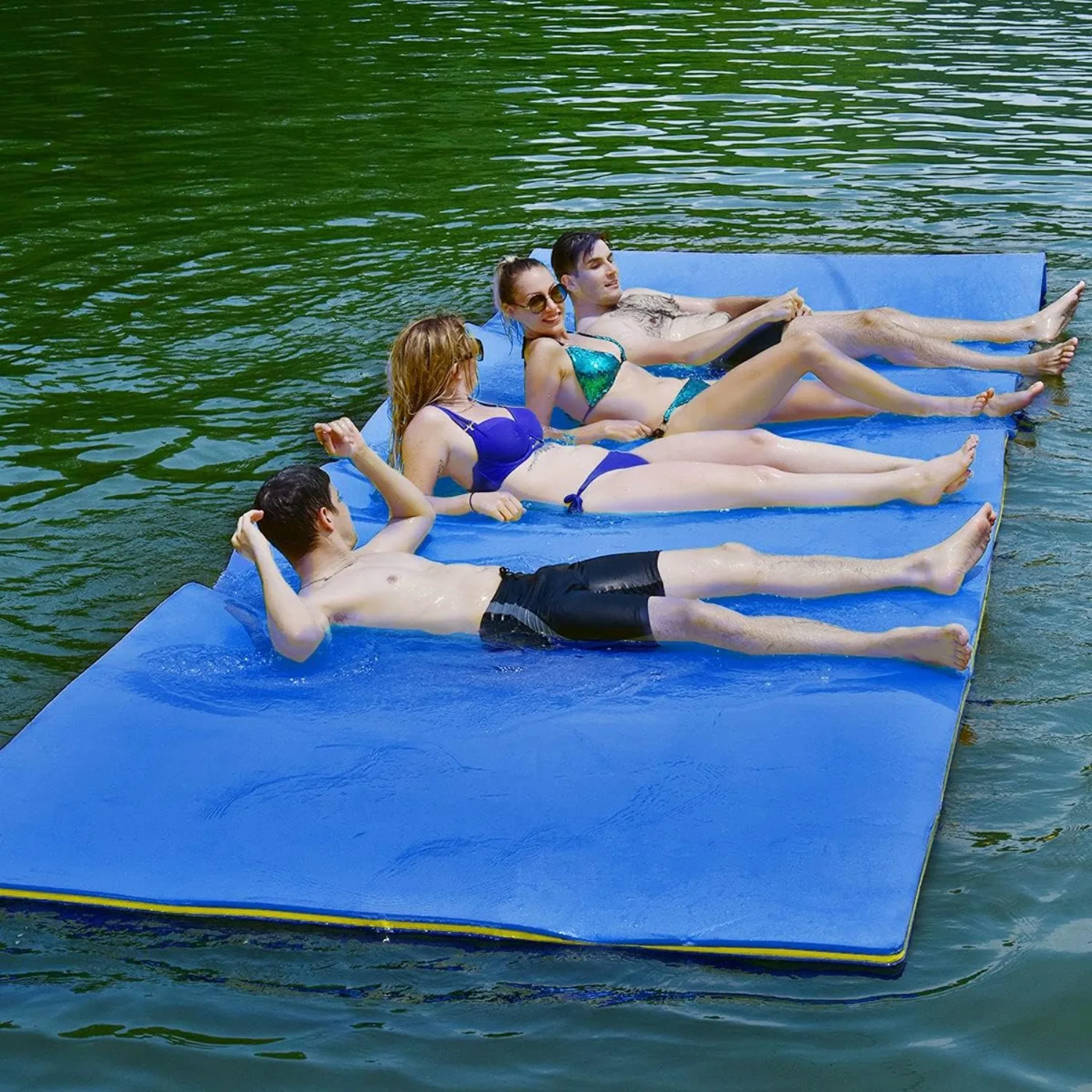Floating Water Pad, 3-Layer Tear-Resistant XPE Foam Mat, with Mooring Device and Hook-Loop Straps Roll-Up Floating Island