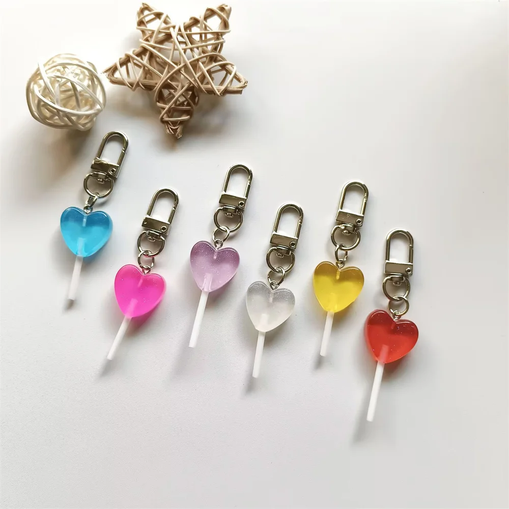 5/10 stücke Schöne Harz Herz Lutscher Schlüsselbund Mini 3D Simulation Lebensmittel Schlüssel Ringe für Männer Frauen Handtasche Anhänger DIY schmuck Geschenk ﻿ Image