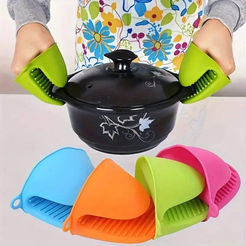 2Pcs Silicone Pot Holder Gloves Non-Slip Grip Kitchen Utensils Anti Scalding and Heat Insulation Gloves Essential Kitchen Tools