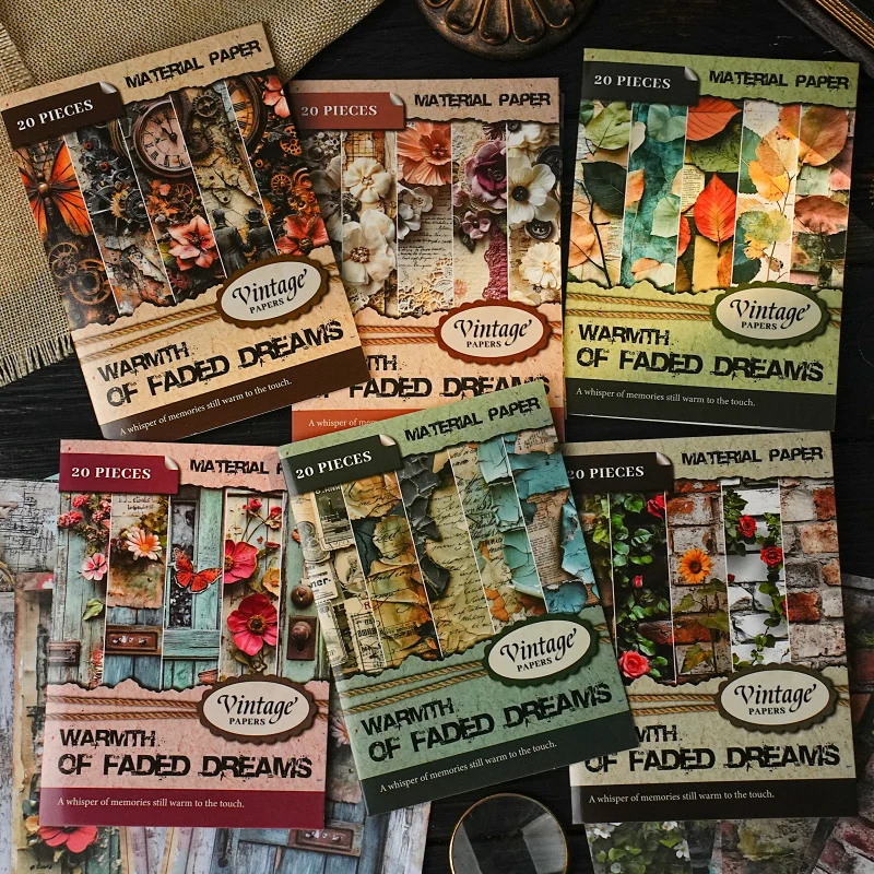 20 Blatt kreatives Vintage-Hintergrundpapier, mit Retro-Muster für Handkonto, Scrapbook und DIY-Bastelarbeiten Image