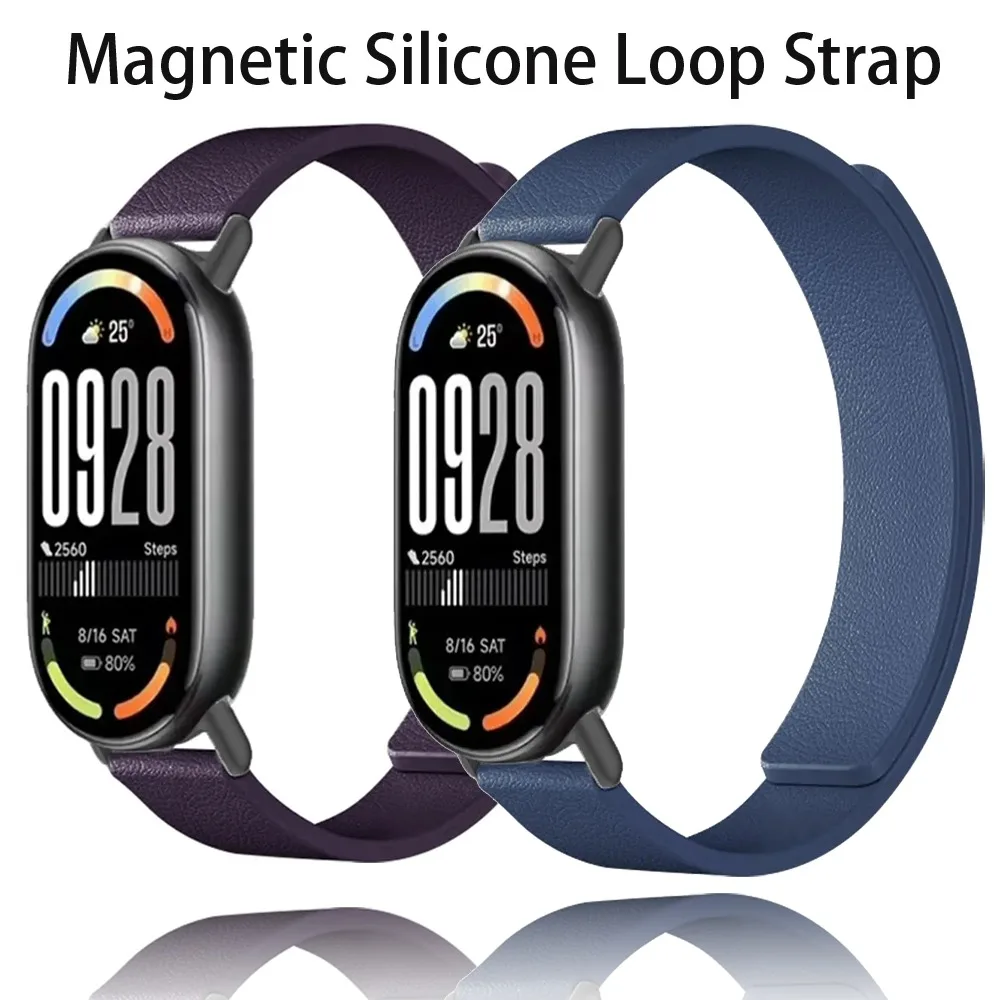 Magnetisches Silikon-Schlaufenarmband für Xiaomi Mi Band 10 9 8, sportliches, bequemes Armband für Xiaomi Band 10 9 8, Zubehör-Armband Image