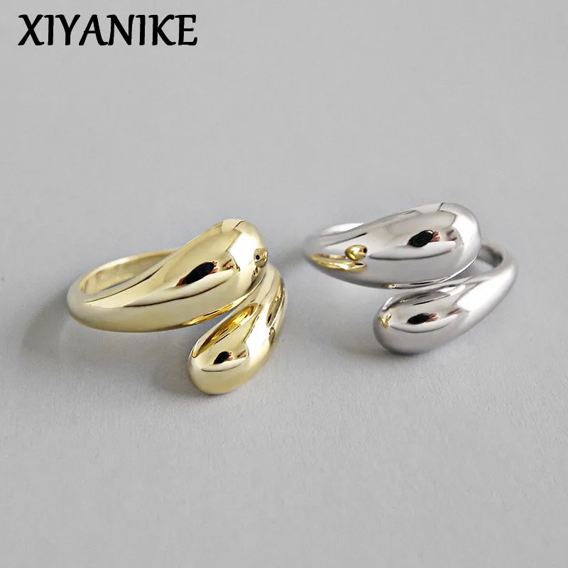 XIYANIKE Silber Farbe Koreanische Trendy Glatte Ringe für Frauen Paar Vintage Gold Silber Geometrische Handgemachte Hochzeit Schmuck Image