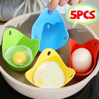 1/5pcs Silicone Egg Poacher Cups Portable Soft Non Stick Pan Egg Steamer Tray with Fixable Hole Home Kitchen Cooking Eggs Gadget
