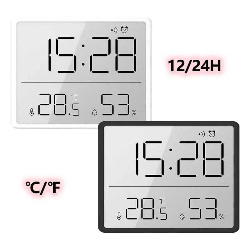 Ultra Thin Alarm Clock LCD Large Screen Digital Temperature Hygrometer Simple Alarm Clock Magnetic Design Desk Decoration Clocks