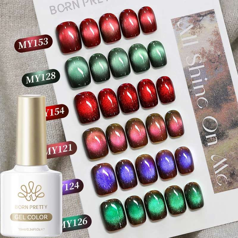 BORN PRETTY 10 ml Dunkelrot Rosa Grün Katze Magnetischer Gel-Nagellack Semi Permanent Soak Off UV-LED-Lack Nail Art Maniküre