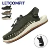 LETCOMFIT Sommer-Herren-Sandalen, modisch, handgefertigt, Strandschuhe, rutschfest, atmungsaktiv, Outdoor, Wandern, lässig, flach, Wasserschuhe, Größe 47